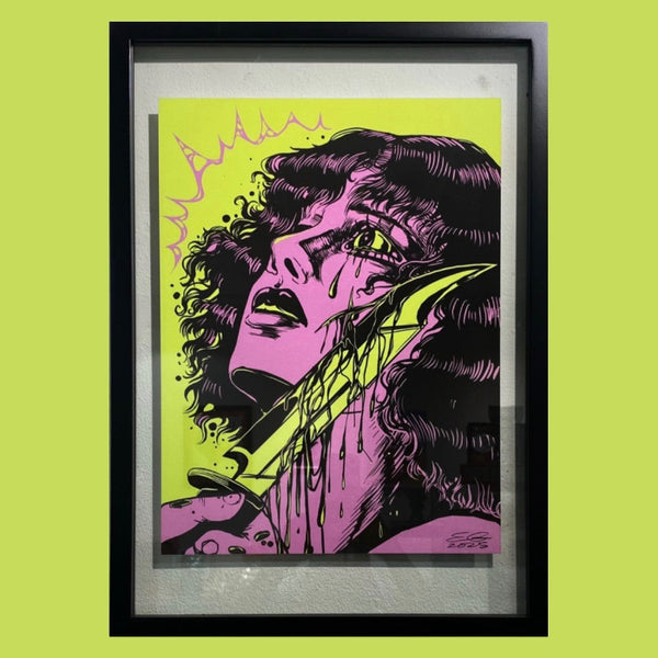 Evangeline Gallagher - "Bleed Acid" Framed Print | Crimson Shadows: Italian Horror Art Exhibition