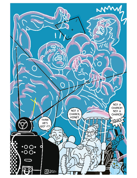 Luck.E.Bat - "Little Mum & Brian" Framed Art Print | Power Slam!: Pro Wrestling Show