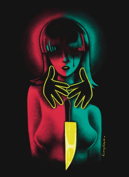 Bunny Baum - "il problema" Framed Print | Crimson Shadows: Italian Horror Art Exhibition