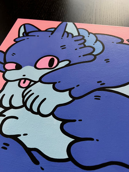 Kiriko Arai - Blue Cat Original Painting - Kiriko Solo Exhibition