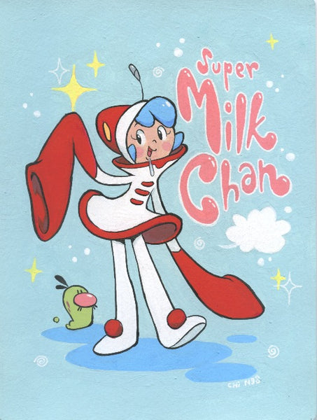 Chi Ngo - "She is Super Milk-Chan!" Framed Art ( Super Milk Chan Tribute Art Show )