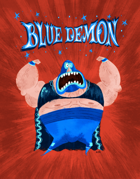 Nikolas Ilic - "Blue Demon" Framed Art Print | Power Slam!: Pro Wrestling Show