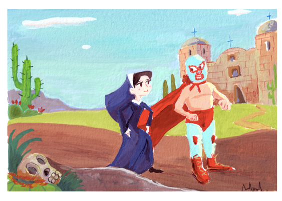 Abril Aello - "Nacho and Sister Encarnación" Original Art | Power Slam!: Pro Wrestling Show