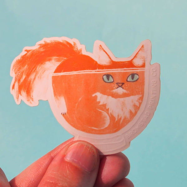 Orange Cat in a Bowl Clear Sticker
